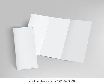 Front And Back Side Open Blank Trifold Paper Leaflet With Shadow. EPS10 Vector