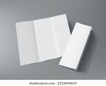 Folheto De Papel Tridobrável Em Branco Aberto Dos Lados Frontal E Posterior Com Sombra. Vetor EPS10