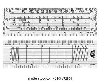 Front and back side of protractor on transparent background