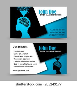 Front and back side of quick learning theme business card isolated on grey background
