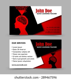 Front and back side of quick learning theme business card isolated on grey background