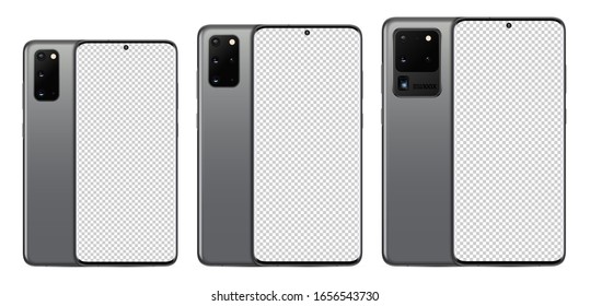 Front and back side smartphone diferent model and size. Mockup screen smartphone with blank screen for your design. Realistic vector illustration EPS10