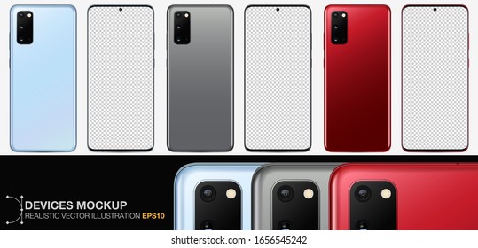 Front and back side smartphone. Mockup screen smartphone with blank screen for your design. Realistic vector illustration EPS10