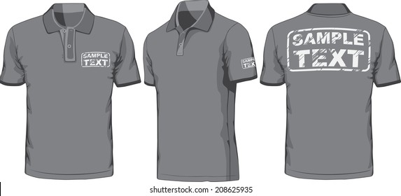 Front, back and side views of blank polo-shirt. Vector illustration. Color redact easy.