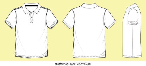 Front  back   side views blank polo shirt  Polo shirt (golf shirt) template illustration ( front  back   side view ) white