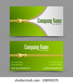 Front and back side of zipper theme business card isolated on grey background