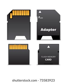 Caras frontal y posterior de la memoria flash digital mini tarjeta y adaptador para el tamaño completo estándar