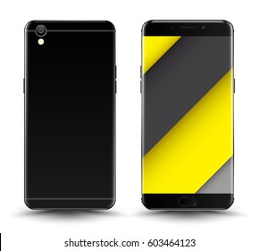 Front and back smartphone mockup. Easy place image into screen smartphone with shiny layer. Vector illustration for printing and web element, Game and application mockup.