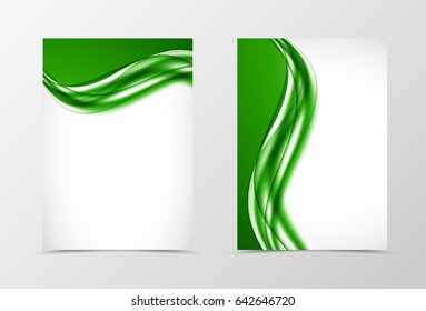 Front and back smooth design flyer template with soft elegant green waves in dynamic bright style. Vector illustration