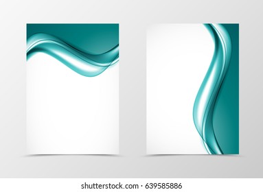 Planta de diseño flexible frontal y posterior con elegantes líneas onduladas turquesa en un estilo liso dinámico claro. Ilustración del vector
