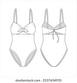 Trajes de baño delanteros y traseros Tummy Control Cutout Traje de baño de cintura alta Wrap Tie Back Traje de baño de 1 pieza