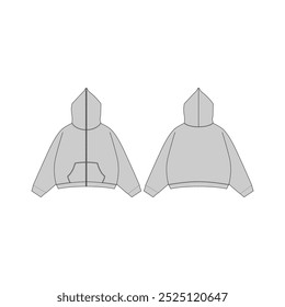 Front and Back Technical Flat Sketch of a Full Zip Hoodie