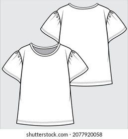 FRONT AND BACK TECHNICAL SKETCH OF WOVEN TOP FOR TEEN GIRLS AND KID GIRLS EDITABLE VECTOR FILE