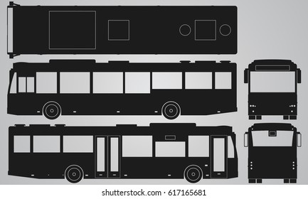 Front, back, top and side long bus projection. Flat illustration for designing icons