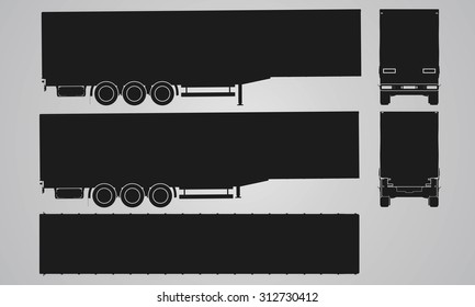 Front, back, top and side semi trailer for truck projection. Flat illustration for designing icons 