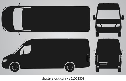 Front, back, top and side van car projection. Flat illustration for designing icons 