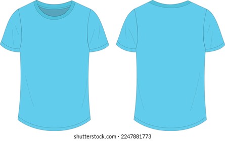 Front Back T-Shirt Mockup With Blue Color Sample