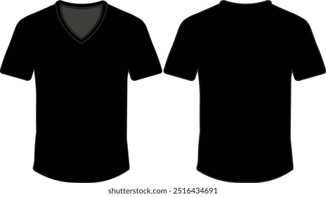 Front and back t-shirt with V collar to demonstrate the print. Minimalist print on a V-neck t-shirt in black