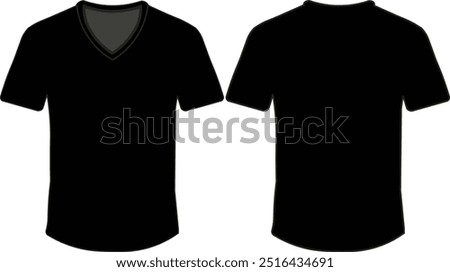 Front and back t-shirt with V collar to demonstrate the print. Minimalist print on a V-neck t-shirt in black