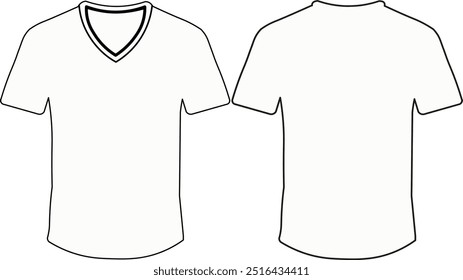  Front and back T-shirt with V-neck to demonstrate the print. Minimalist print on white t-shirt with black outline and V-neck