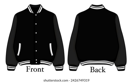 Front back varsity mock up design, which can be edited as needed in vector form.This design is for store products, templates, hoodie designs, mock ups, social media posts and others related to fashion