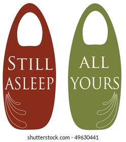 Front and back versions of a hotel room privacy door hanger