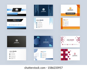 Front and Back View of Abstract Business Card or Visiting Card Set.