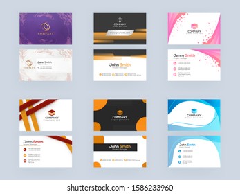 Front and Back View of Abstract Business Card or Visiting Card Design Set.