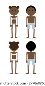 Front and back view of Afro american couple in underwear standing on the white background