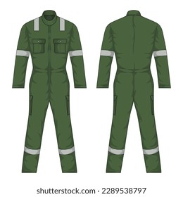 Front and back view of army green workwear mockup