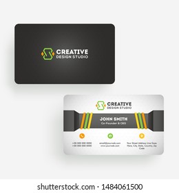 Front and back view of business card or horizontal template design.