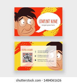 Front and back view of business card or visiting card design with man character for Graphic Designer.