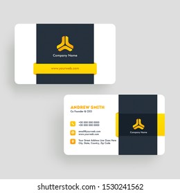 Front and back view of business card design with company details.