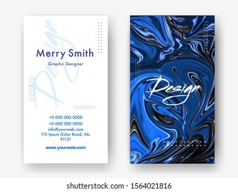 Front and back view of business card or template design with fluid art abstract background.