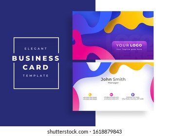Front and back view of business card or horizontal template design with paper cut abstract fluid art pattern.