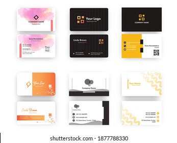 Front And Back View Of Business Card Or Horizontal Template Set.