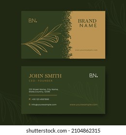 Front And Back View Of Business Card Template Design In Green And Yellow Color.