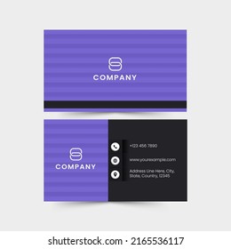 Front And Back View Of Business Card Template Layout With Stripe Pattern.
