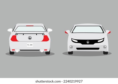 Front and back view car design illustration. flat design vector template.