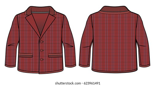 Front and back view of a checkered dark-red jacket