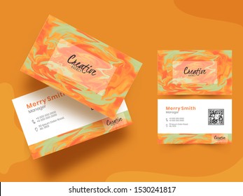 Front and back view of company card or visiting card design with abstract marble background.