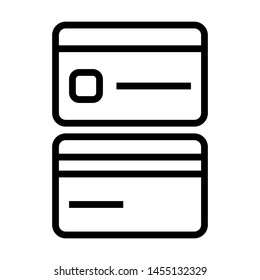 Front and Back view of Credit card icons. Stroke outline style. Vector. Isolate on white background.