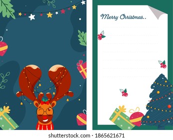 Front And Back View Of Empty Greeting Card Template Layout For Merry Christmas.