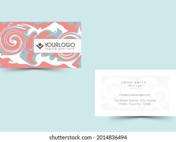 Front And Back View Of Horizontal Business Card With Abstract Marble Texture.