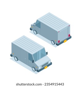 front and back view isometric van icon in color on white background, transport for cargo transportation or delivery service