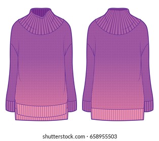 Front and back view of knitted sweater with gradient