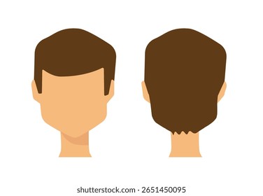 Front and back view of male avatar head, vector illustration