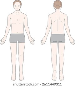 The front and back view of a man's body.
