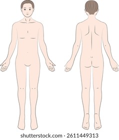 The front and back view of a man's body.
