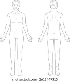 The front and back view of a man's body.
